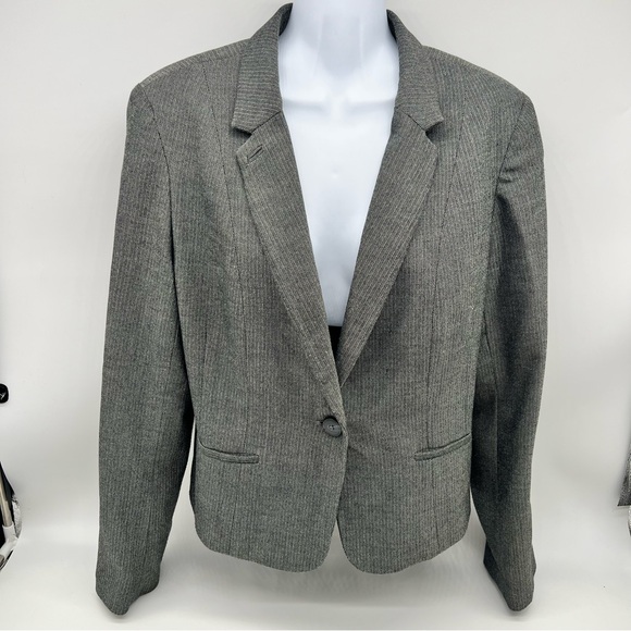 Worthington Gray Herringbone Tweed Blazer Tailored Professional Jacket- Size L - Picture 1 of 13